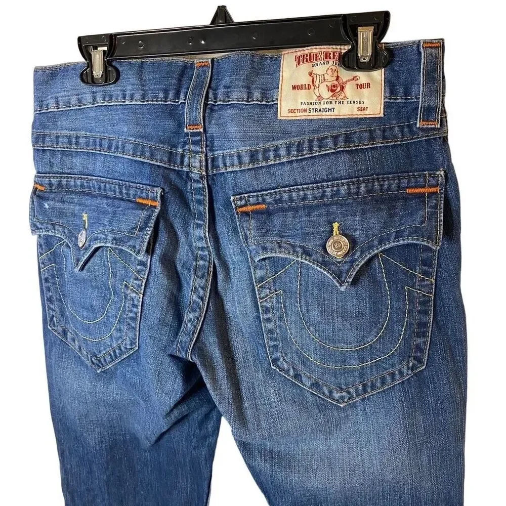 True Religion Jeans Mens Straight Flap Pocket Dark Wash Denim Size‎ 32x32.5